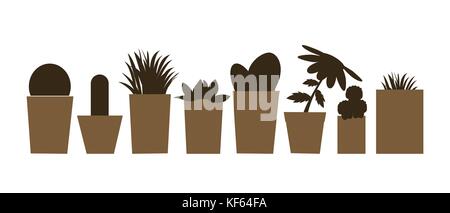 Série d'illustrations vectorielles et silhouettes de pots de fleur de cactus et de plantes isolées sur fond blanc Illustration de Vecteur