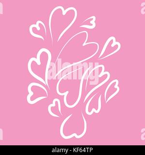 Jeu de hand drawn vector cœur isolé sur fond rose Illustration de Vecteur