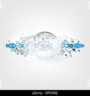 Un style minimaliste le cloud computing, les réseaux de télécommunications, de structure concept design, les connexions réseau, transparent avec des icônes wireframe géométrique Illustration de Vecteur