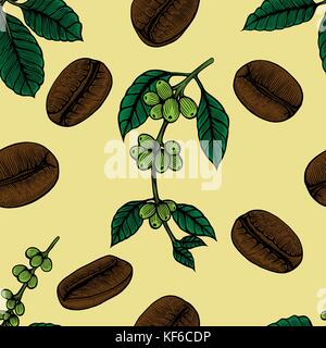 Les fleurs et les baies de café. hand drawn seamless texture illustration au croquis style. Illustration de Vecteur