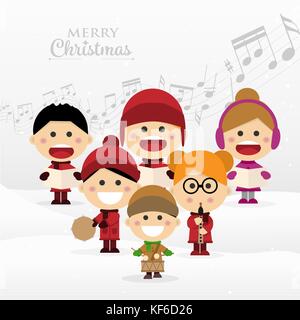 Groupe d'enfants chantant des chants de Noël. Vector illustration Illustration de Vecteur