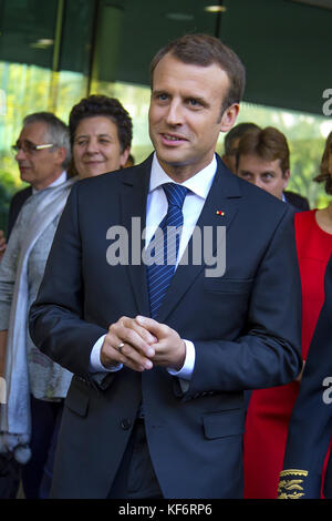 Paris, France. 25 octobre, 2017. Le président français Emmanuel macron vu sur le campus de l'université. Le président français Emmanuel macron visites l'université Paris saclay pour l'inauguration de l'institut de mathématique d'Orsay et centralesupélec. crédit : sopa/zuma/Alamy fil live news Banque D'Images