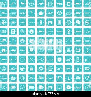 100 garage icons set bleu grunge Illustration de Vecteur