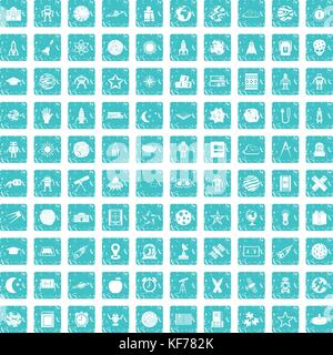 L'astronomie 100 icons set bleu grunge Illustration de Vecteur