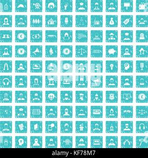 100 headhunter icons set bleu grunge Illustration de Vecteur