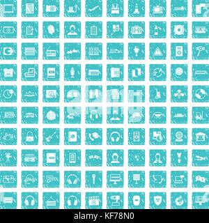 100 icons set casque bleu grunge Illustration de Vecteur