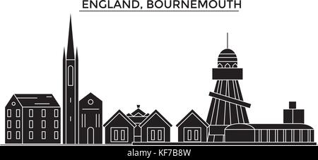 Angleterre, Bournemouth, ville vecteur architecture paysage urbain voyage avec des repères, des bâtiments, sites isolés sur l'arrière-plan Illustration de Vecteur