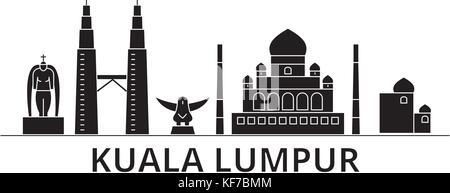 Kuala Lumpur, en Malaisie, vecteur de l'architecture de la ville, paysage urbain voyage avec des repères, des bâtiments, sites isolés sur l'arrière-plan Illustration de Vecteur