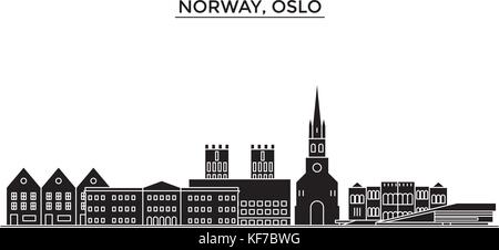 La Norvège, Oslo City skyline, vecteur de l'architecture paysage urbain voyage avec des repères, des bâtiments, sites isolés sur l'arrière-plan Illustration de Vecteur