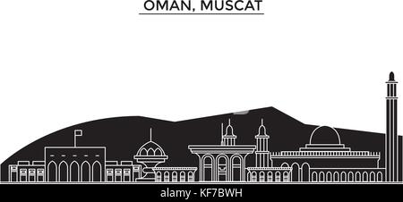 Oman, muscat vecteur architecture city skyline, voyage paysage urbain avec des repères, des bâtiments, sites isolés sur l'arrière-plan Illustration de Vecteur