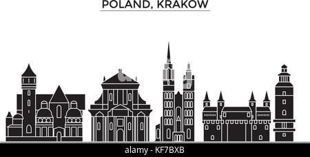 Pologne Cracovie, vecteur de l'architecture de la ville, paysage urbain voyage avec des repères, des bâtiments, sites isolés sur l'arrière-plan Illustration de Vecteur