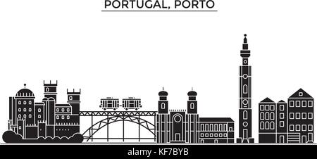 Portugal, Porto, ville vecteur architecture paysage urbain voyage avec des repères, des bâtiments, sites isolés sur l'arrière-plan Illustration de Vecteur