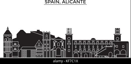 L'Espagne, Alicante ville vecteur architecture, paysage urbain voyage avec des repères, des bâtiments, sites isolés sur l'arrière-plan Illustration de Vecteur