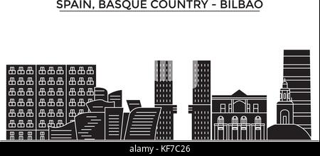 L'Espagne, Bilbao, Pays basque, vecteur de l'architecture de la ville, paysage urbain voyage avec des repères, des bâtiments, sites isolés sur l'arrière-plan Illustration de Vecteur