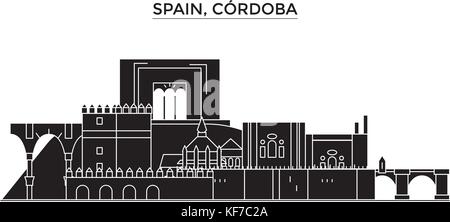 L'Espagne, Cordoba ville, vecteur de l'architecture paysage urbain voyage avec des repères, des bâtiments, sites isolés sur l'arrière-plan Illustration de Vecteur