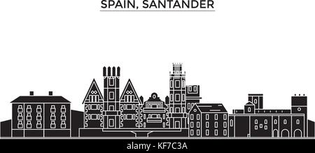 L'Espagne, Santander, vecteur de l'architecture de la ville, paysage urbain voyage avec des repères, des bâtiments, sites isolés sur l'arrière-plan Illustration de Vecteur