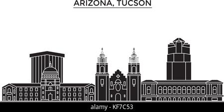 Usa, arizona tucson vector architecture sur les toits de la ville, paysage urbain voyage avec des repères, des bâtiments, sites isolés sur l'arrière-plan Illustration de Vecteur