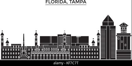 Usa, Florida, Tampa vecteur ville architecture, paysage urbain voyage avec des repères, des bâtiments, sites isolés sur l'arrière-plan Illustration de Vecteur