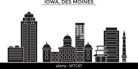 États-unis, l'Iowa, des moines de vecteur de l'architecture de la ville, paysage urbain voyage avec des repères, des bâtiments, sites isolés sur l'arrière-plan Illustration de Vecteur