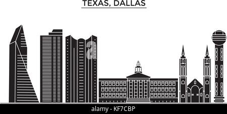 Usa, Texas Dallas vecteur ville architecture, paysage urbain voyage avec des repères, des bâtiments, sites isolés sur l'arrière-plan Illustration de Vecteur