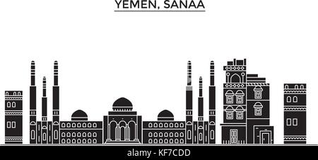 Yémen, Sanaa ville vecteur architecture, paysage urbain voyage avec des repères, des bâtiments, sites isolés sur l'arrière-plan Illustration de Vecteur