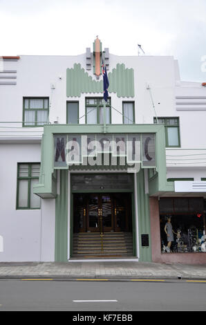 L'hôtel maçonnique, un bâtiment de style Art déco à Napier, Nouvelle-Zélande. La ville a été reconstruite dans un style Art Déco après un désastreux tremblement de terre . Banque D'Images