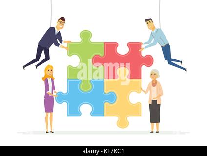Team building dans une société moderne - personnes cartoon illustration personnages Illustration de Vecteur