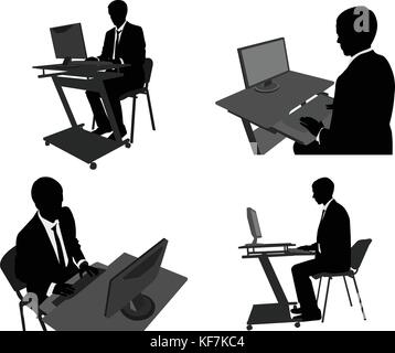 L'homme d'affaires travaillant sur son ordinateur - vector Illustration de Vecteur