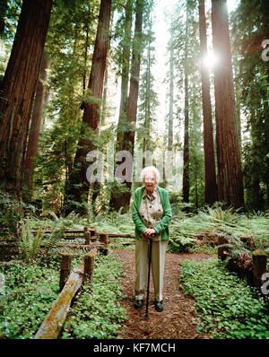 États-unis, Californie, Eureka, 103 ans, femme debout dans le redwood Banque D'Images