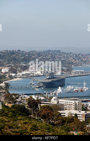 États-unis, Californie, San Diego, une vue sur la baie de San Diego et l'USS Midway museum du Cabrillo National Monument Banque D'Images