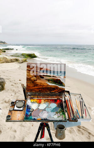 États-unis, Californie, San Diego, Paul gerand peint au vent et mer plage à la Jolla Banque D'Images