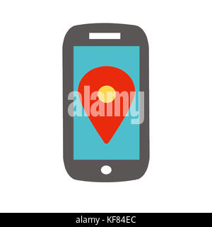 Téléphone mobile smartphone navigation illustration cartes d'endroit isolé sur fond blanc Banque D'Images