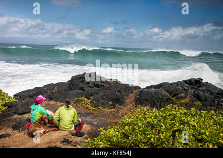 HAWAII, Oahu, Côte-Nord, Eddie Aikau, 2016, les spectateurs regardant le Eddie Aikau big wave 2016 compétition de surf, Waimea Bay Banque D'Images