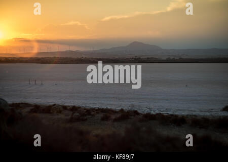 Lac salé de Larnaca au coucher du soleil à l'automne Banque D'Images