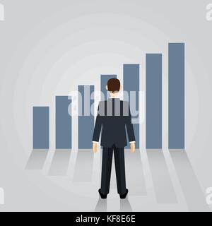 Businessman watching graphique de croissance, pour la planification de carrière concept. man standing vue arrière sur les tableaux. vector illustration design plat. isolé sur Illustration de Vecteur