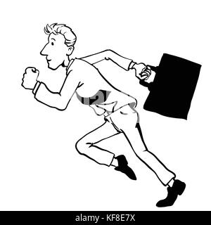 Illustration de l'homme d'affaires en cours d'exécution, un dessin à la main d'un businessman holding a briefcase fonctionnant à la hâte. vector illustration dessiné à la main, Illustration de Vecteur