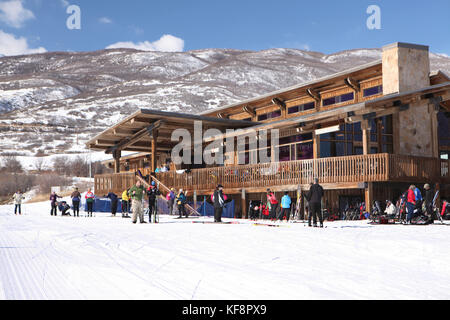 Usa, Utah, Midway, le ski nordique à Soldier Hollow lodge Banque D'Images