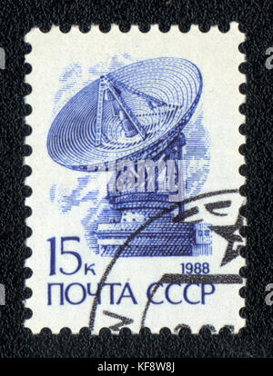Un timbre-poste imprimé en URSS montre l'exploration spatiale , vers 1988 Banque D'Images