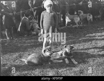 42302 dog show à Marrickville Petite fille avec deux chiots Banque D'Images