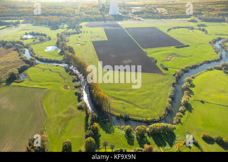 Rivière Lippe, Lippe méandre de l'extérieur de la ville limites entre Werne et Bergkamen, rivière Lippe, prairies vertes, réserve naturelle, Bergkamen, Ruhr, No Banque D'Images