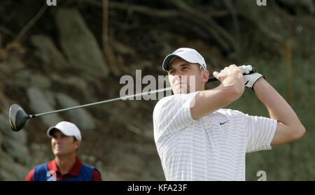 Derek Anderson, le quart-arrière des Cleveland Browns, joue au golf au Bob Hope Chrysler Classic Silver Rock Resort dans la Quinta, CA, le mercredi, 16 janvier 2008. Crédit photo : Francis Specker Banque D'Images
