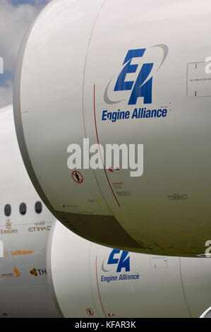 Les apports de l'Engine Alliance GP7200 sur les Airbus A380-861 dans l'affichage à l'électricité statique au Salon du Bourget 2007 Salon-du-Bourget Banque D'Images