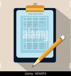 Tableau de données sur le presse-papier et crayon, business document sur la feuille de papier avec un stylo. signer le document, l'écriture, l'examen des contrats, des documents administratifs, de dictée con Illustration de Vecteur