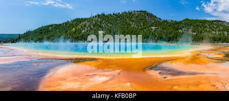 Terrasses de sortance des couleurs vives du Grand Prismatic Spring dans le parc national de Yellowstone, Wyoming. Banque D'Images