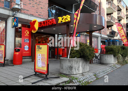 Supermarché d'une remise supplémentaire, une partie de la coopérative coop norge, dans le district de majorstuen Oslo, Norvège Banque D'Images