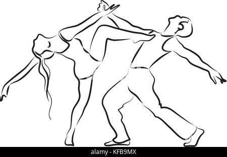 Silhouette danseurs, la danse contemporaine couple aperçu sur un fond blanc Illustration de Vecteur