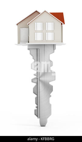 Modèle de maison connectée à la clé en métal. 3d illustration. Banque D'Images