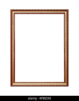 Mobilier ancien en bois orné d'or baroque classique peint cadre rectangulaire vertical pour photo, photo ou miroir, isolé sur fond blanc, fermer Banque D'Images