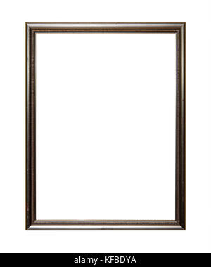 Vintage ancienne en bois peint gris argent classique cadre rectangulaire vertical pour photo, photo ou miroir, isolé sur fond blanc, Close up Banque D'Images