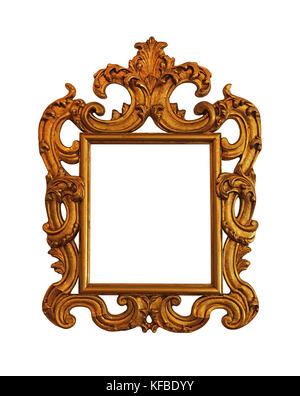 Mobilier ancien en bois orné d'or baroque classique peint cadre rectangulaire pour photo, photo ou miroir, isolé sur fond blanc, Close up Banque D'Images